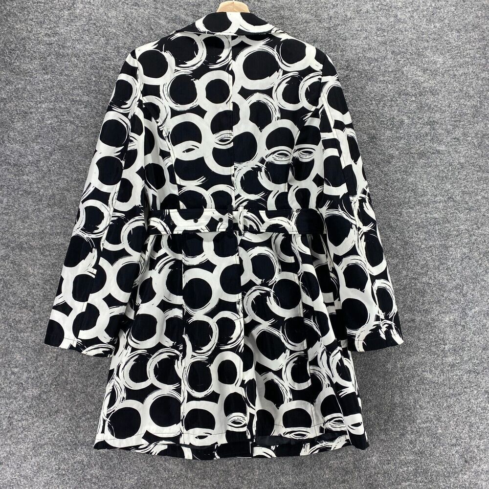 MetroStyle Coat Women 8 Black Geometric Collared Belted Long Sleeve Button Lined - Picture 2 of 8
